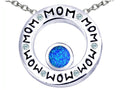 Star K MOM Circle Mothers Pendant Necklace with Round 7mm Blue Created Opal