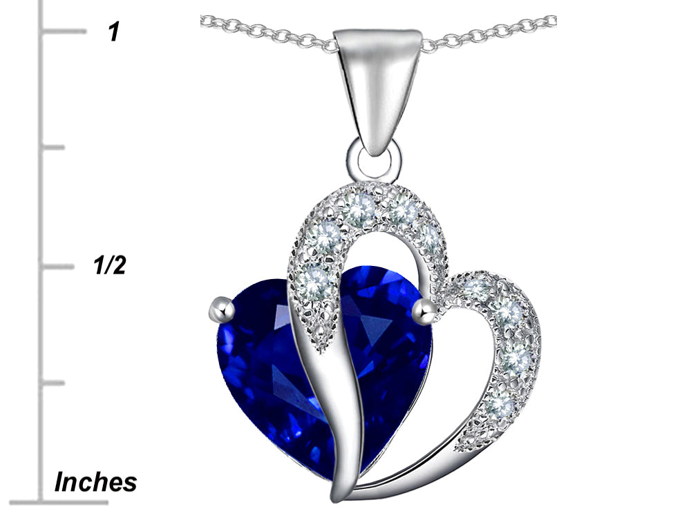 Star K Large 12mm Simulated Blue Sapphire Heart Pendant Necklace with Sterling Silver Chain