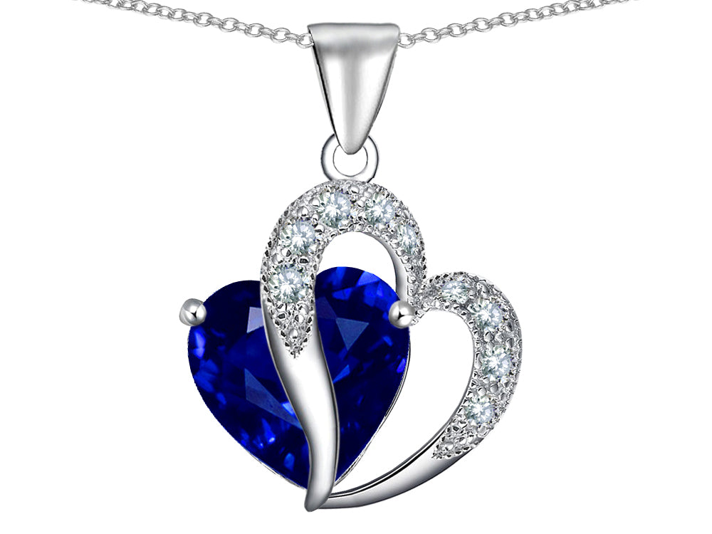Star K Large 12mm Simulated Blue Sapphire Heart Pendant Necklace with Sterling Silver Chain