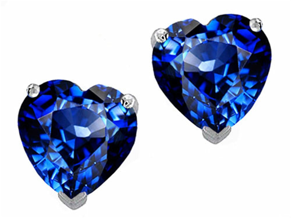 Star K 7mm Heart Shape Simulated Sapphire Earrings Studs