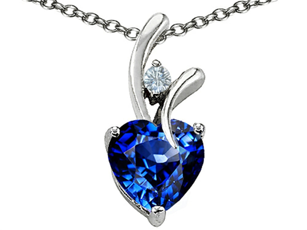 Star K Heart Shape 8mm Simulated Sapphire Love Pendant Necklace