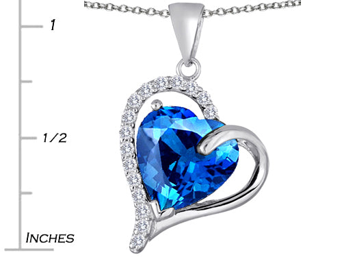 Star K Heart Shape 12mm Simulated Blue Topaz Double Heart Love Pendant Necklace