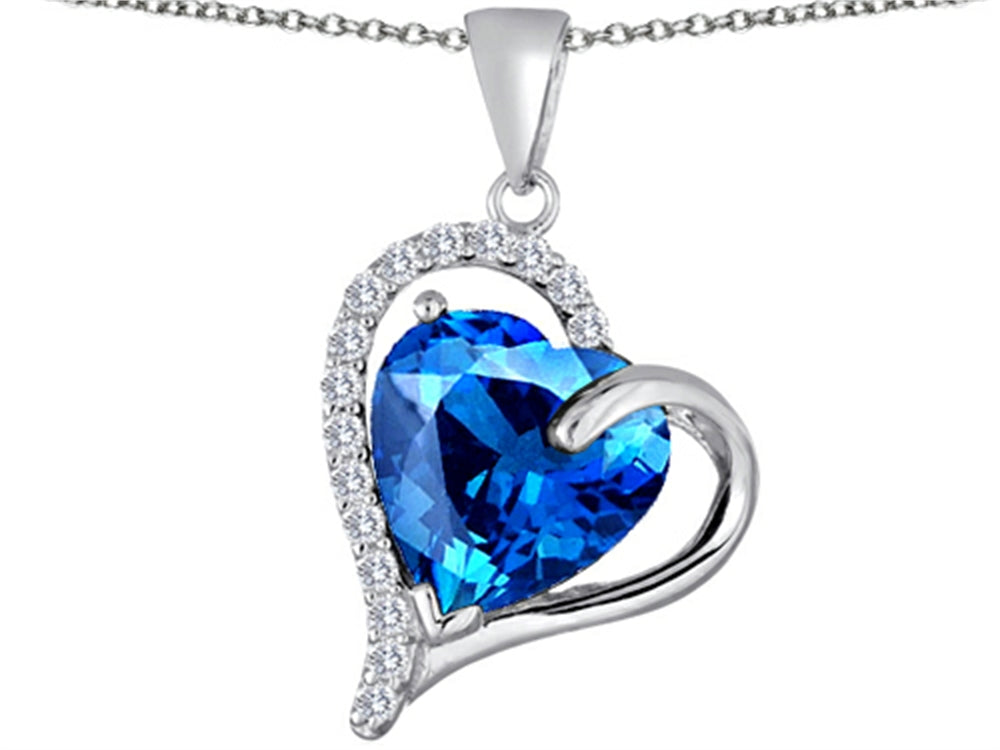 Star K Heart Shape 12mm Simulated Blue Topaz Double Heart Love Pendant Necklace