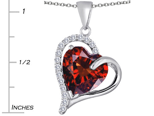Star K Heart Shape 12mm Simulated Garnet Double Heart Love Pendant Necklace