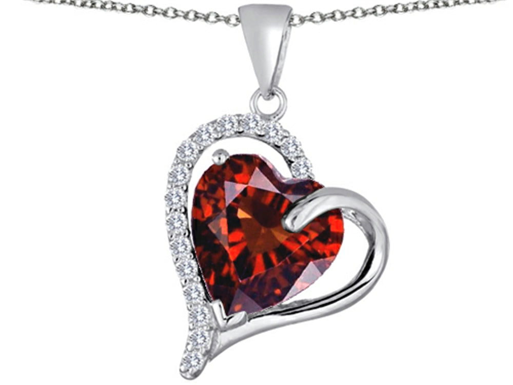 Star K Heart Shape 12mm Simulated Garnet Double Heart Love Pendant Necklace