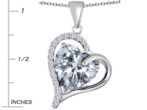 Star K Heart Shape 12mm Simulated White Topaz Double Heart Love Pendant Necklace
