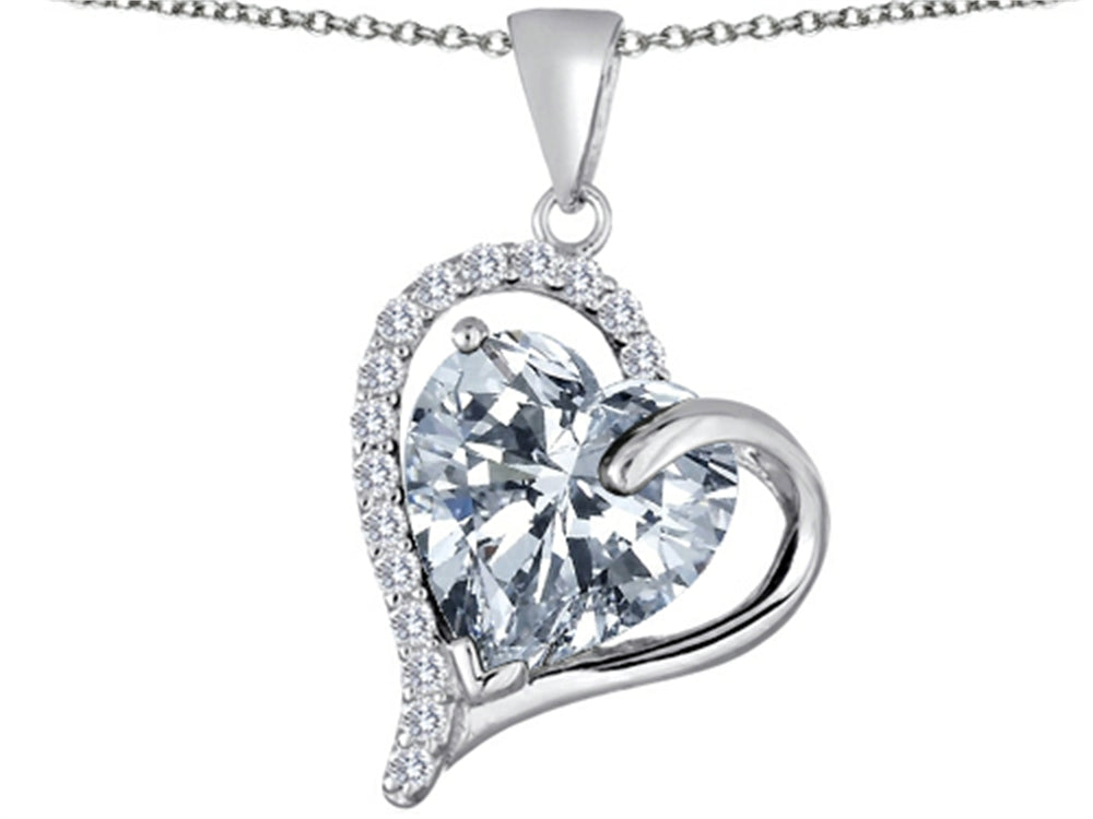 Star K Heart Shape 12mm Simulated White Topaz Double Heart Love Pendant Necklace