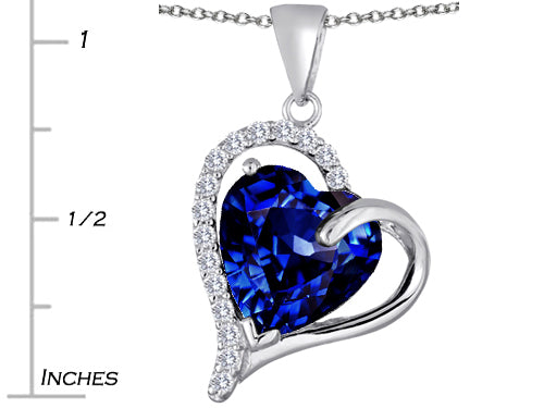 Star K Heart Shape 12mm Simulated Sapphire Double Heart Love Pendant Necklace
