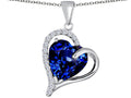 Star K Heart Shape 12mm Simulated Sapphire Double Heart Love Pendant Necklace