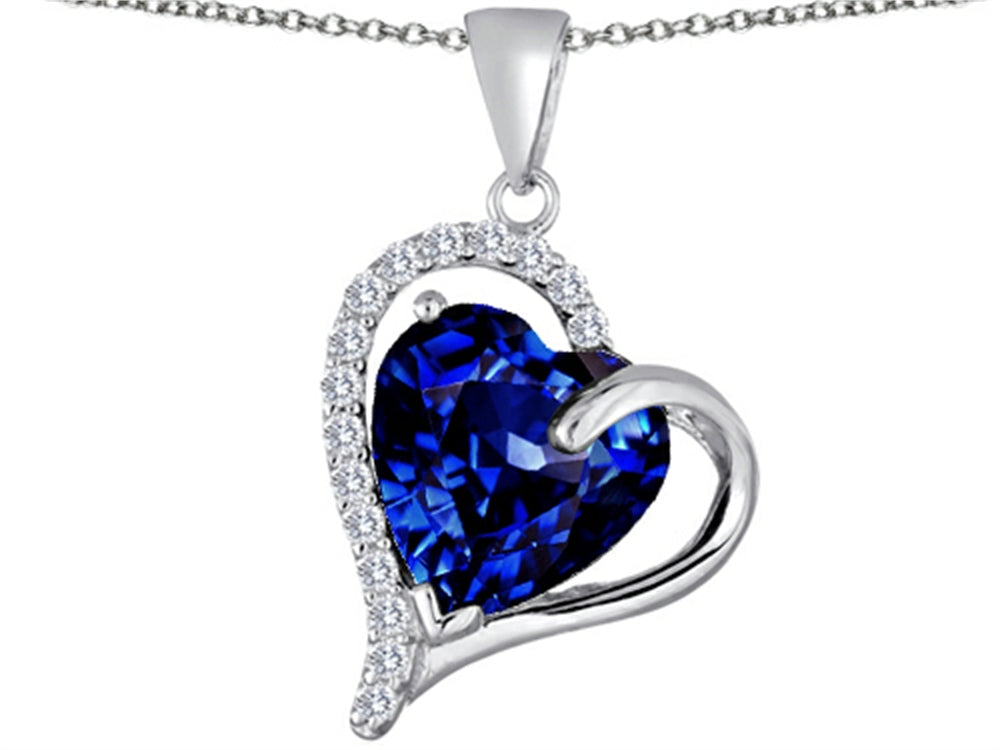 Star K Heart Shape 12mm Simulated Sapphire Double Heart Love Pendant Necklace
