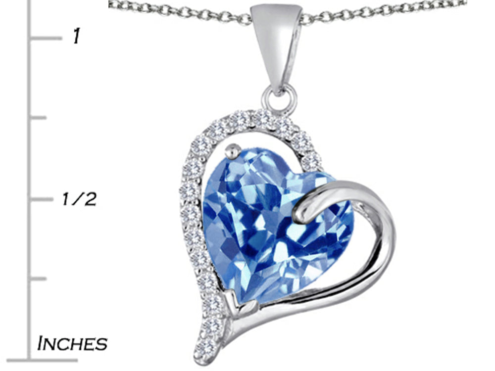 Star K Heart Shape 12mm Simulated Aquamarine Double Heart Love Pendant Necklace