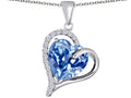 Star K Heart Shape 12mm Simulated Aquamarine Double Heart Love Pendant Necklace