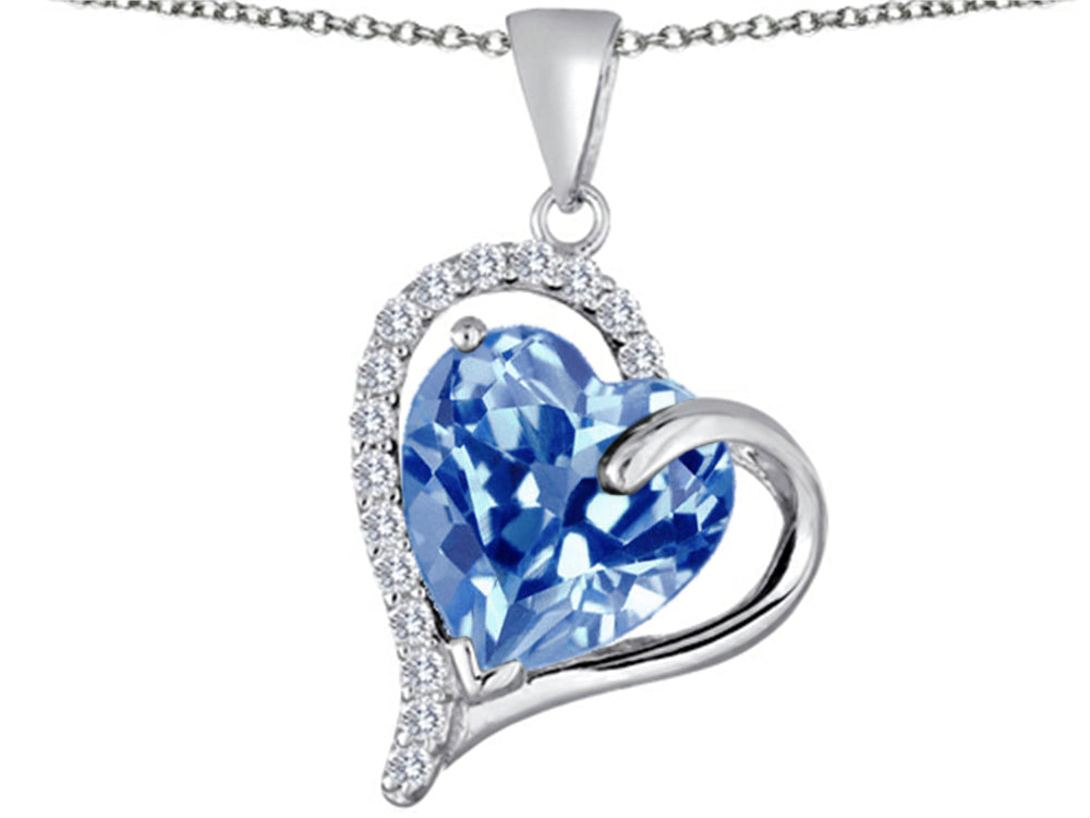 Star K Heart Shape 12mm Simulated Aquamarine Double Heart Love Pendant Necklace