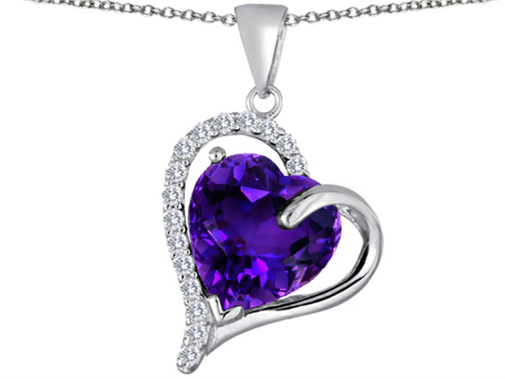 Star K Heart Shape 12mm Simulated Amethyst Double Heart Love Pendant Necklace
