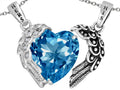 Star K His and Hers winged Love Couple 2pcs Pendant Necklace set with Heart Shape 11mm Simulated Blue Topaz