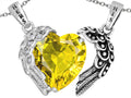 Star K His and Hers winged Love Couple 2pcs Pendant Necklace set with Heart Shape 11mm Simulated Citrine