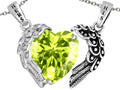 Star K His and Hers winged Love Couple 2pcs Pendant Necklace set with Heart Shape 11mm Simulated Peridot and C