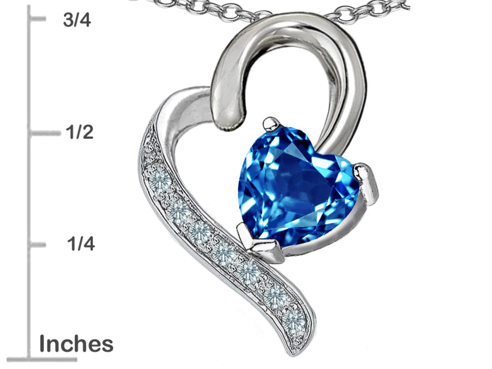 Star K 7mm Heart Shape Simulated Blue Topaz Heart Pendant Necklace