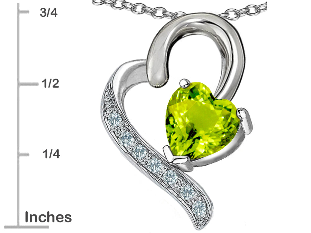Star K 7mm Heart Shape Simulated Peridot and Cubic Zirconia Heart Pendant Necklace