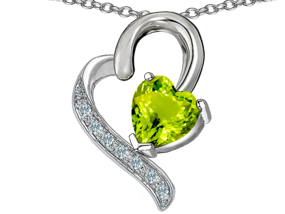 Star K 7mm Heart Shape Simulated Peridot and Cubic Zirconia Heart Pendant Necklace