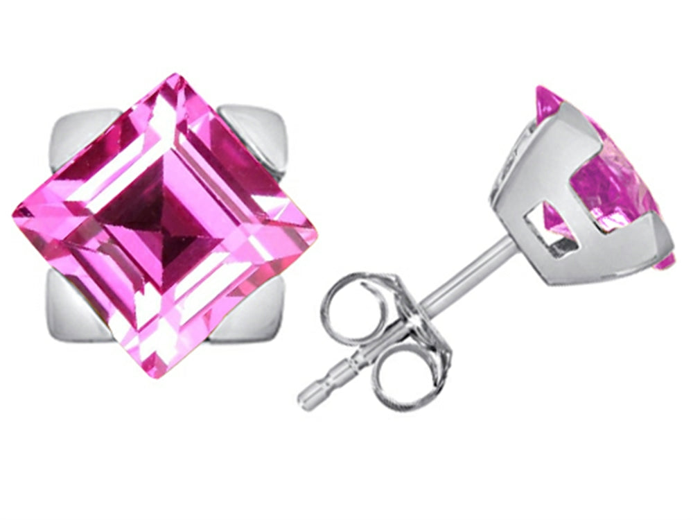 Star K 7mm Square Star Earrings with Created Pink Sapphire