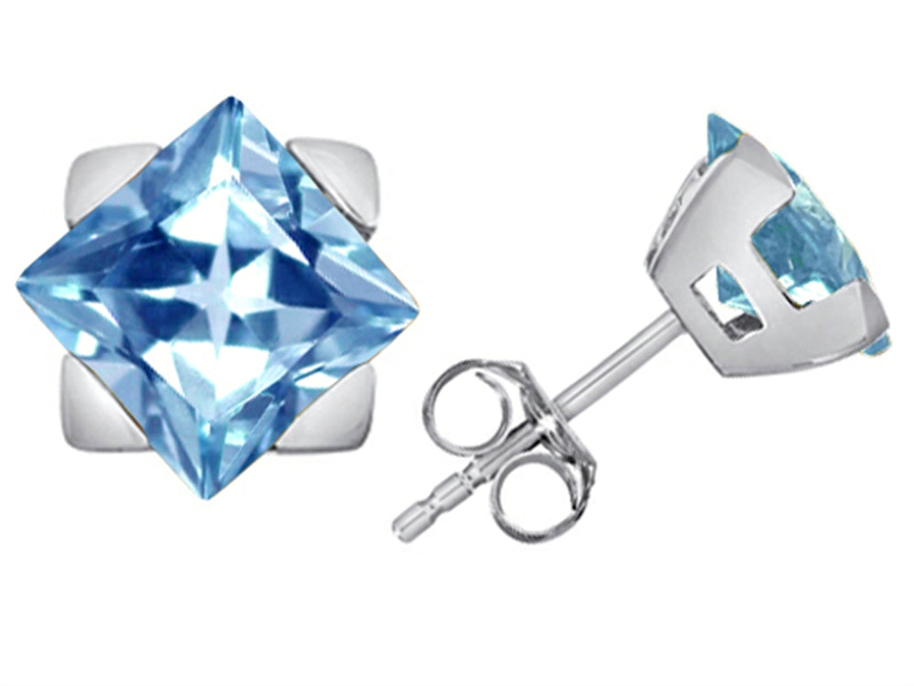 Star K 7mm Square Star Earrings with Simulated Aquamarine