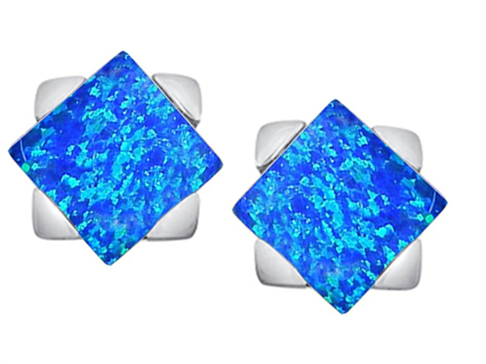 Star K 7mm Square Star Earrings with Blue Created Opal