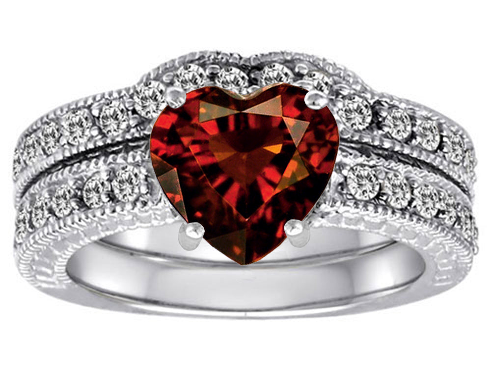 Star K 8mm Heart Shape Genuine Garnet Wedding Set