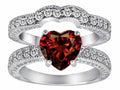 Star K 8mm Heart Shape Genuine Garnet Wedding Set