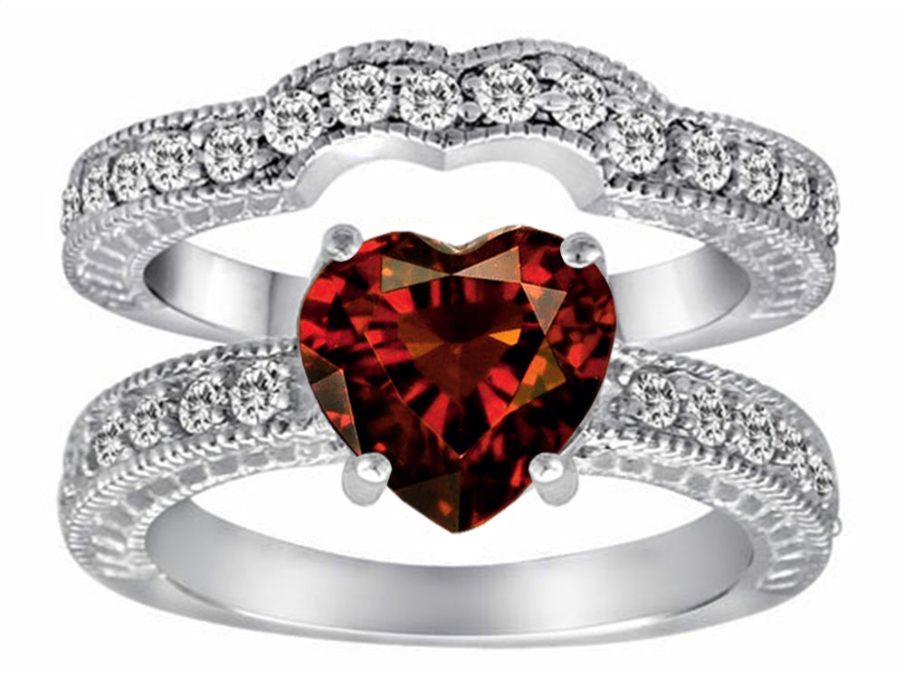 Star K 8mm Heart Shape Genuine Garnet Wedding Set
