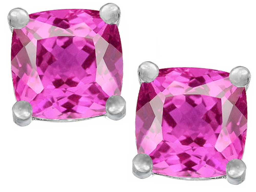 Star K Cushion-Cut 7mm Created Pink Sapphire Earrings Studs