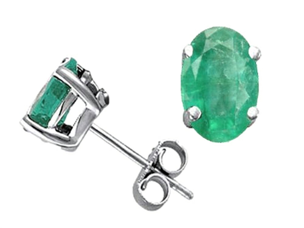 Tommaso Design Oval 7x5mm Genuine Emerald Earrings Studs
