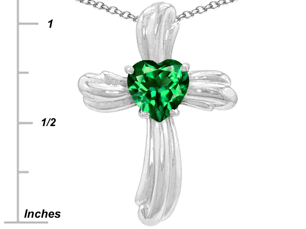 Star K 8mm Heart Shape Simulated Emerald Cross of Love Pendant Necklace