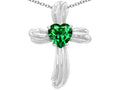 Star K 8mm Heart Shape Simulated Emerald Cross of Love Pendant Necklace