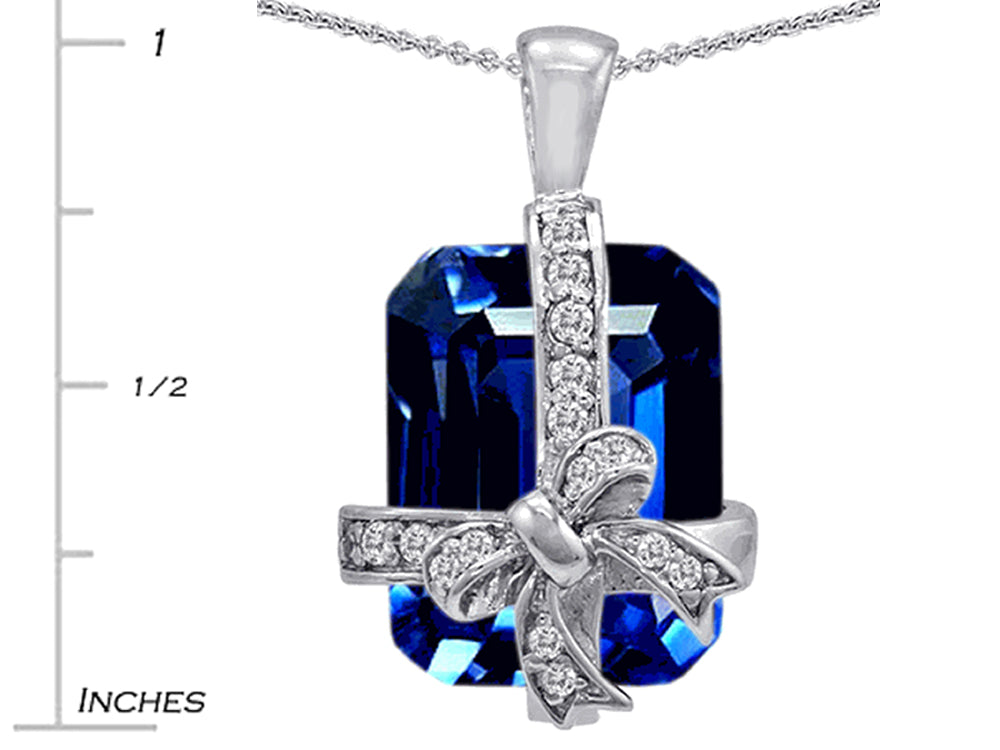 Star K Emerald Cut Simulated Sapphire Gift Box Pendant Necklace