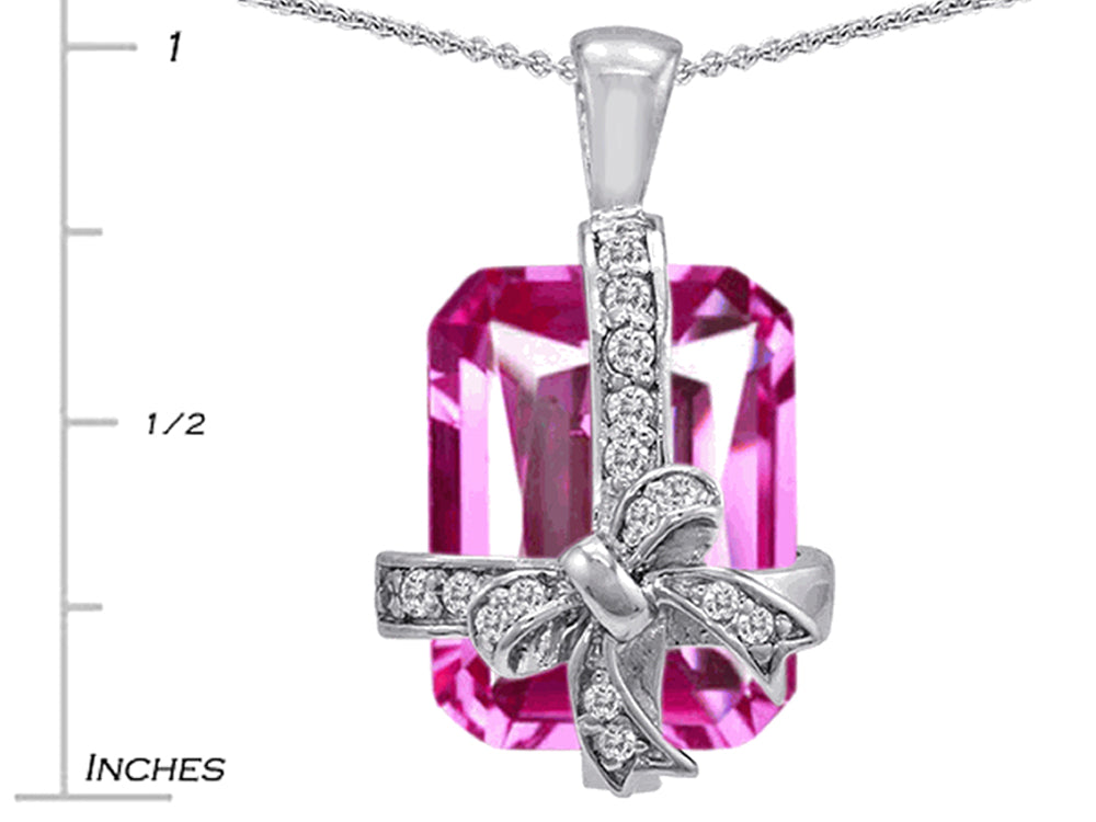 Star K Emerald Cut Simulated Pink Sapphire Gift Box Pendant Necklace