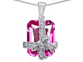 Star K Emerald Cut Simulated Pink Sapphire Gift Box Pendant Necklace