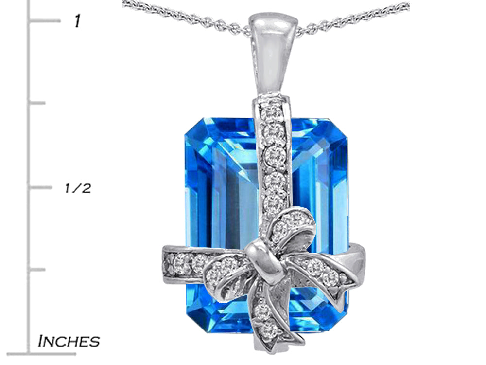 Star K Emerald Cut Simulated Blue Topaz Gift Box Pendant Necklace
