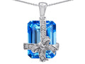 Star K Emerald Cut Simulated Blue Topaz Gift Box Pendant Necklace