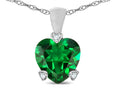 Tommaso Design Heart Shape 8mm Simulated Emerald Love Pendant Necklace