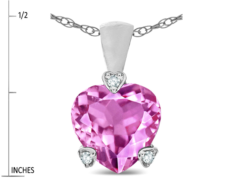 Tommaso Design Heart Shape 8mm Created Pink Sapphire Love Pendant Necklace