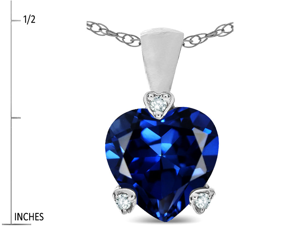 Tommaso Design Heart Shape 8mm Created Blue Sapphire Love Pendant Necklace