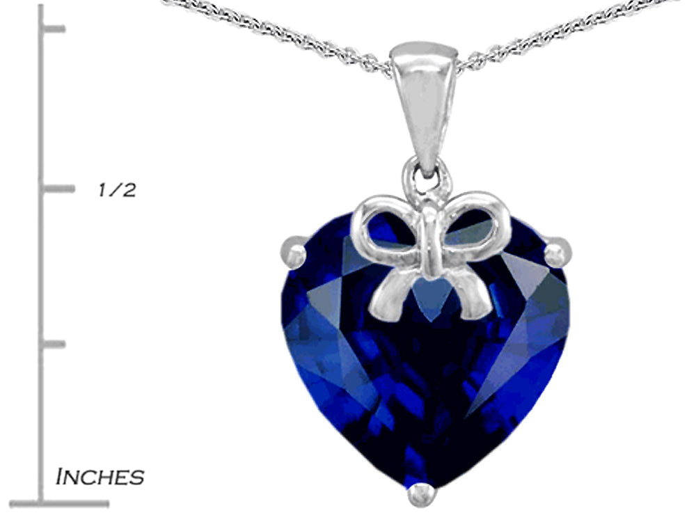 Star K Large Heart Shape Simulated Sapphire Ribbon Heart Pendant Necklace