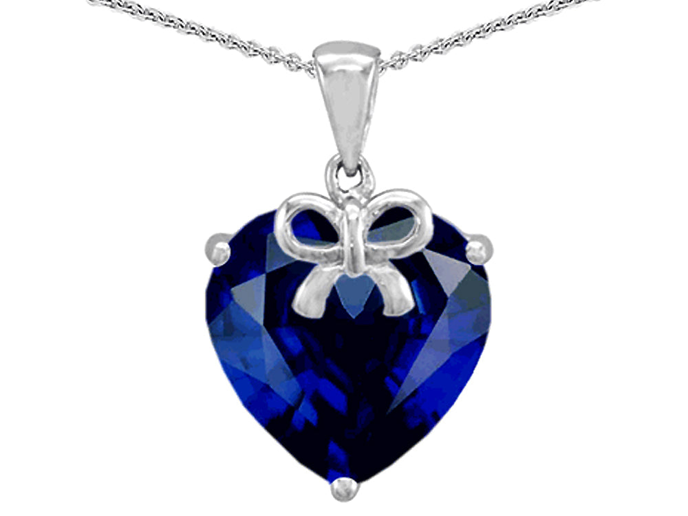 Star K Large Heart Shape Simulated Sapphire Ribbon Heart Pendant Necklace
