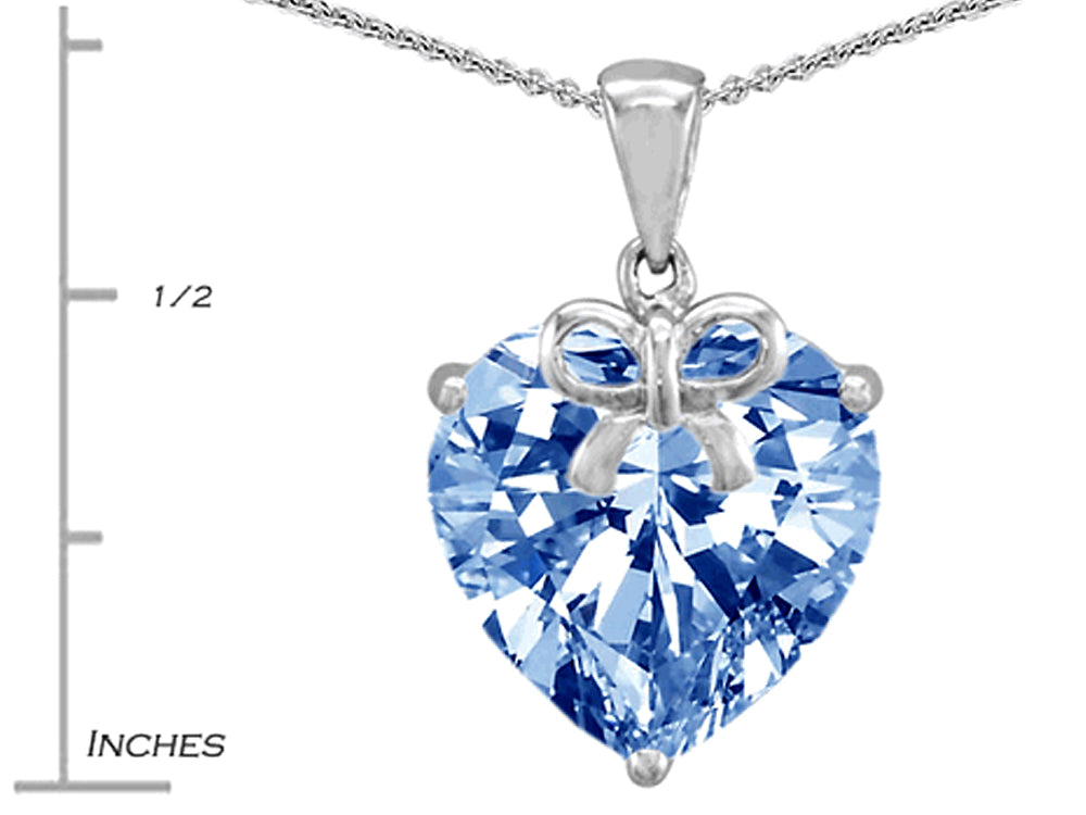 Star K Large Heart Shape Simulated Aquamarine Ribbon Heart Pendant Necklace