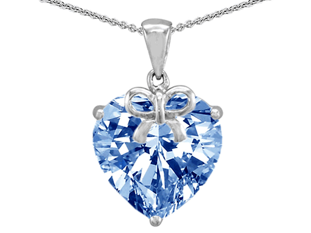 Star K Large Heart Shape Simulated Aquamarine Ribbon Heart Pendant Necklace