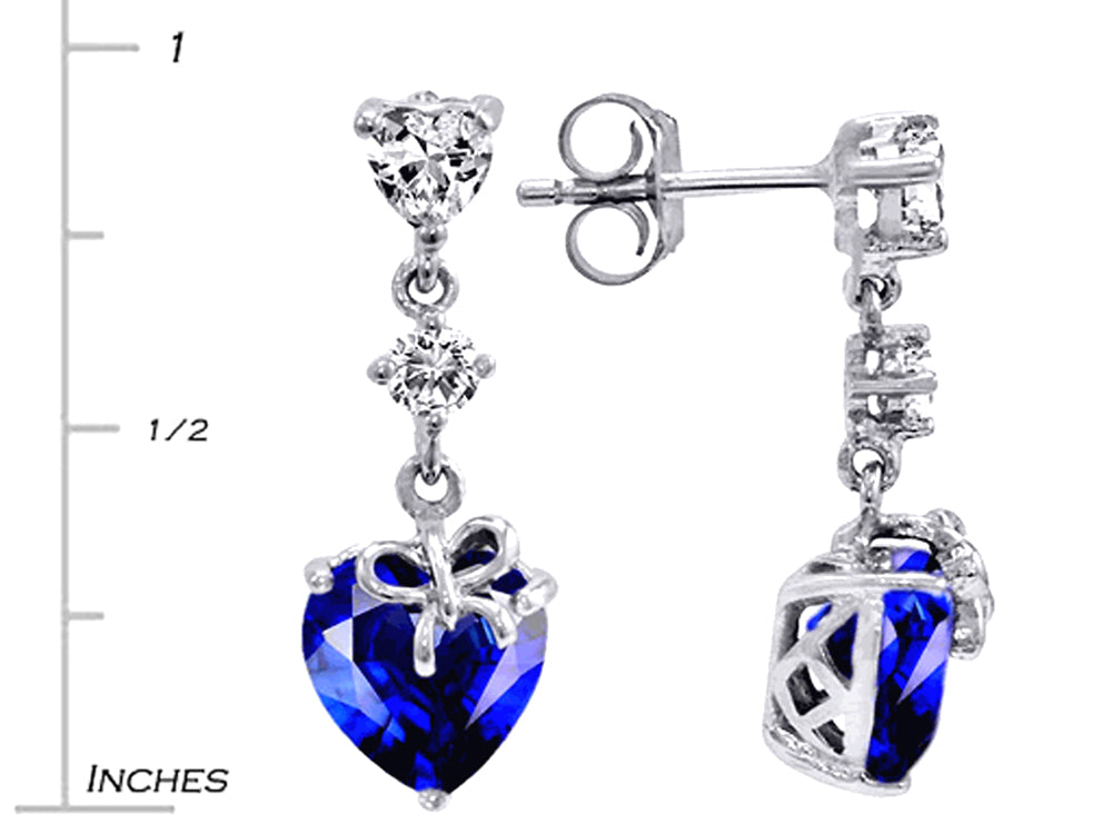Star K Heart Shape Created Sapphire Ribbon Heart Dangling Studs
