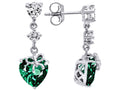 Star K Heart Shape Simulated Emerald Ribbon Heart Dangling Earrings Studs