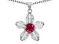 Star K Round Created Ruby Flower Pendant Necklace