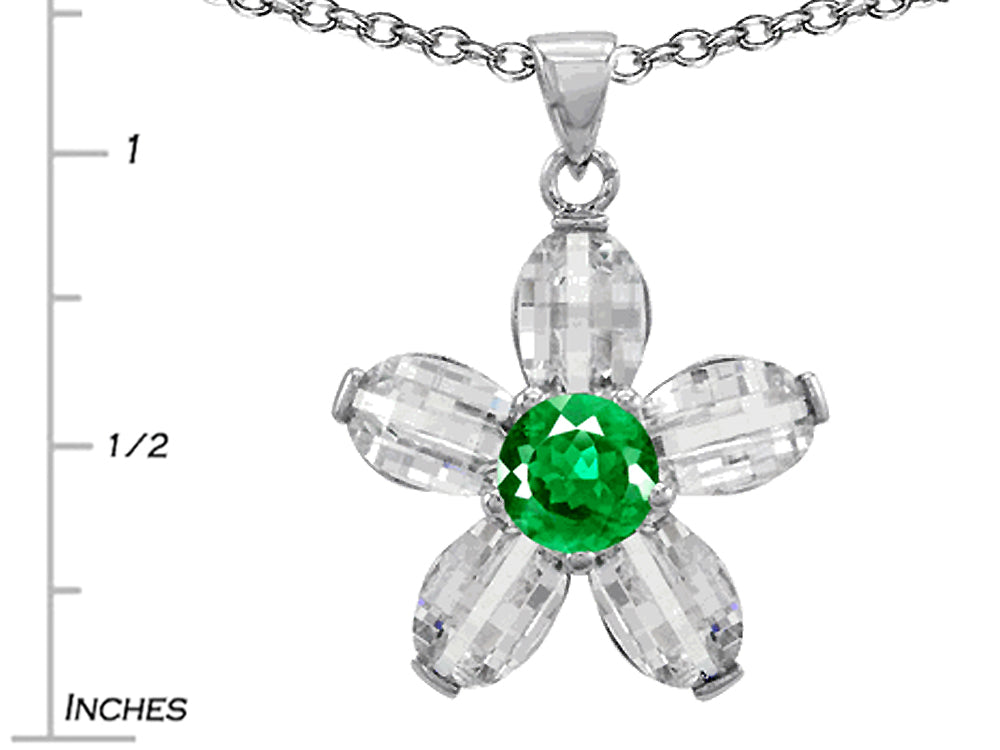 Star K Round Simulated Emerald Flower Pendant Necklace